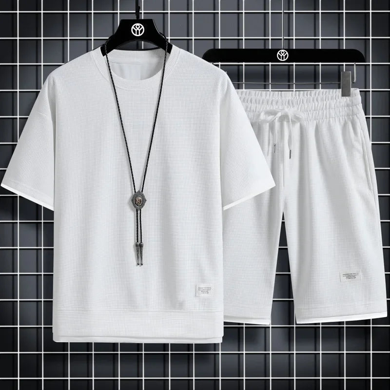 Summer Active Men's Waffle T-Shirt & Shorts Set