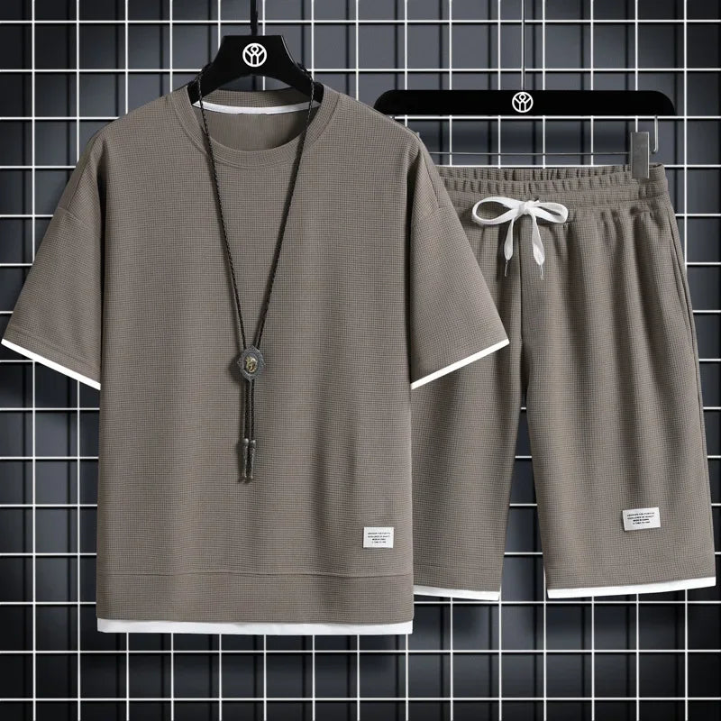 Summer Active Men's Waffle T-Shirt & Shorts Set