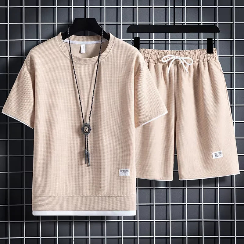 Summer Active Men's Waffle T-Shirt & Shorts Set