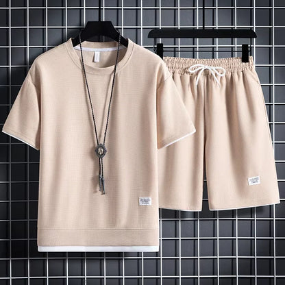 Summer Active Men's Waffle T-Shirt & Shorts Set