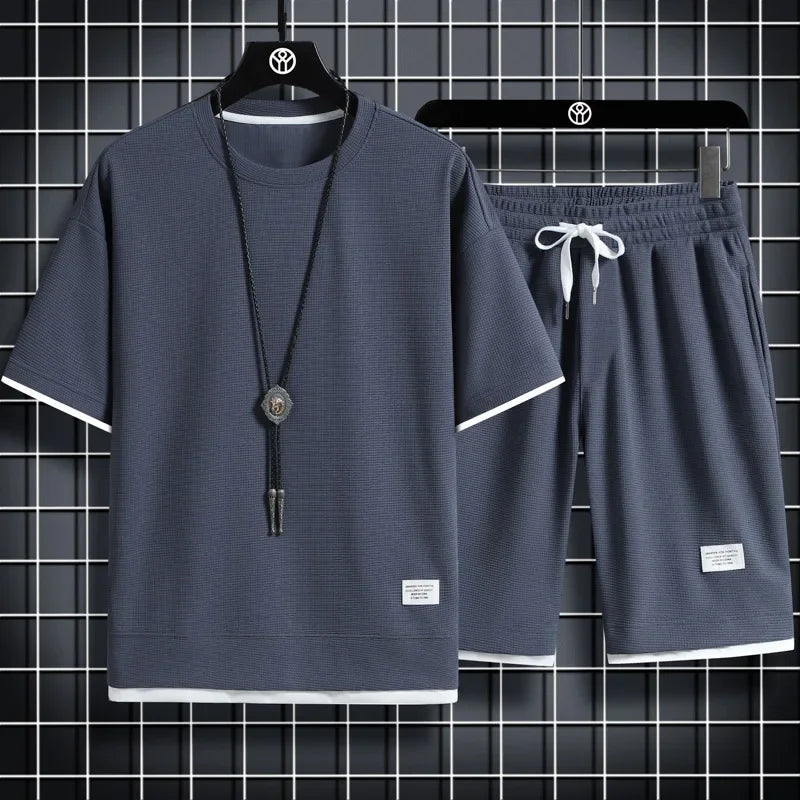 Summer Active Men's Waffle T-Shirt & Shorts Set