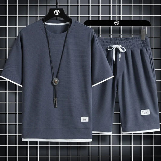 Summer Active Men's Waffle T-Shirt & Shorts Set