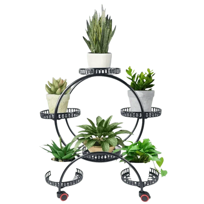 Black Metal Plant Stands Six Tier Circular Design
