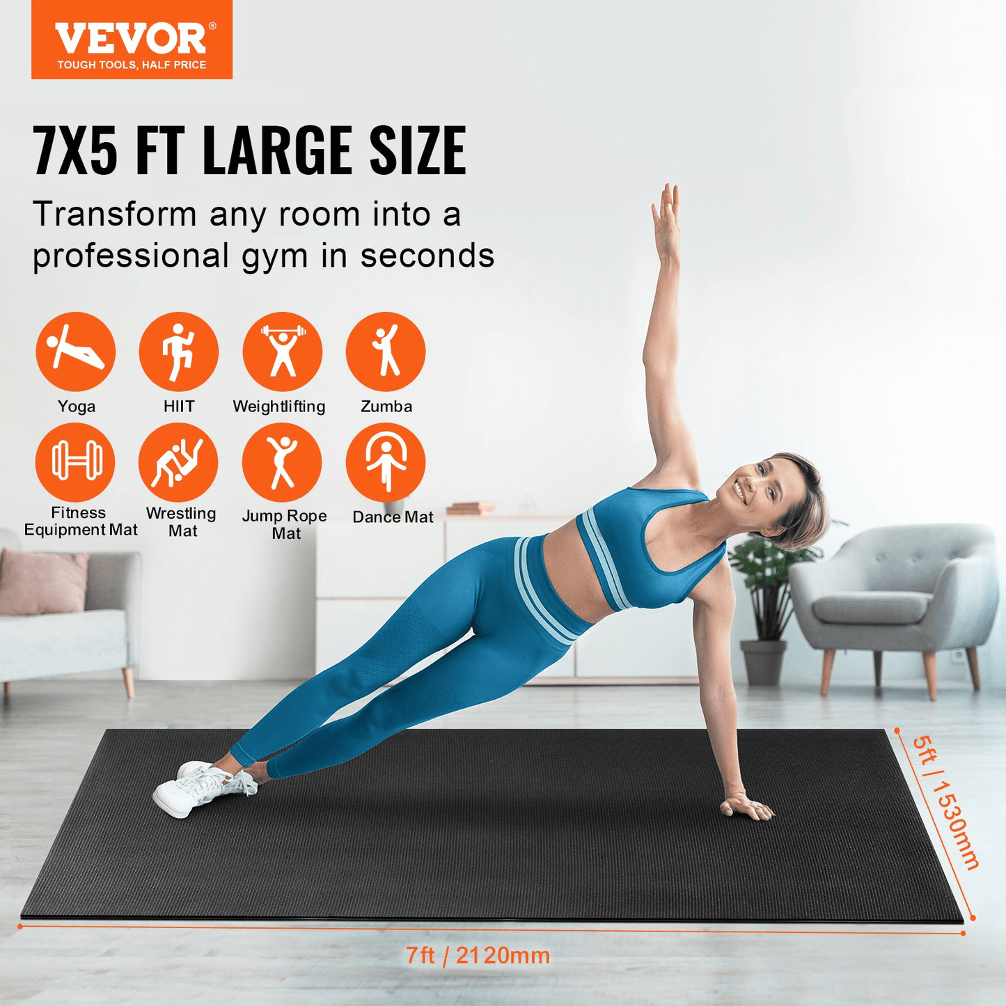 Large Non-Slip Exercise Mat 7×5 ft for Home Gym & Yoga