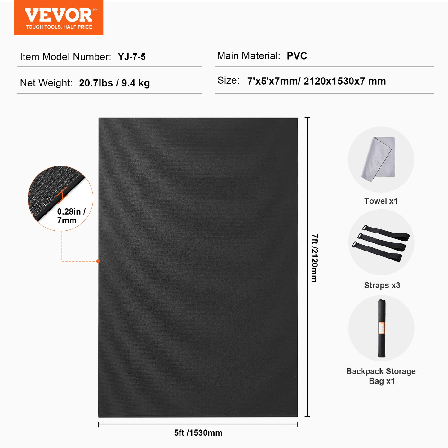 Large Non-Slip Exercise Mat 7×5 ft for Home Gym & Yoga